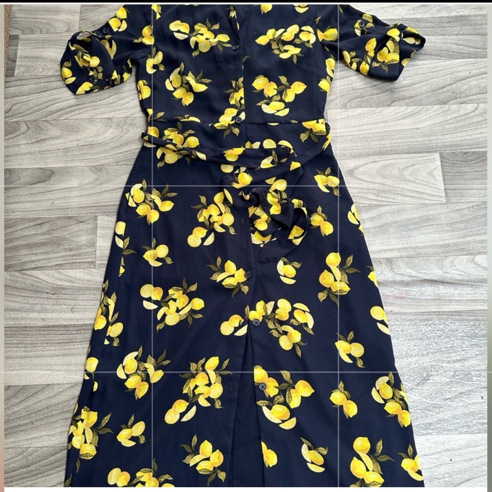 As U Wish Navy Dress with Lemon Print